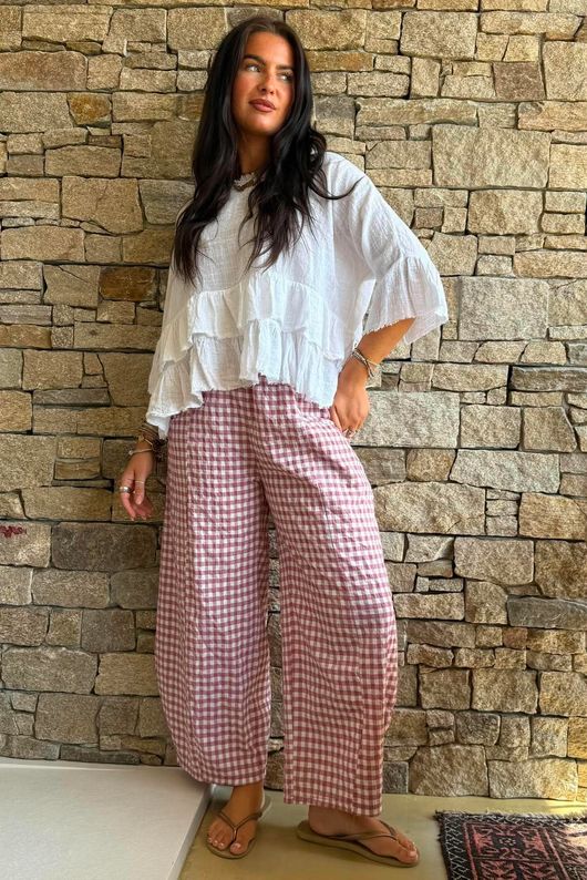 Nonni Gingham Relaxed Barrel Pant Indian Pink